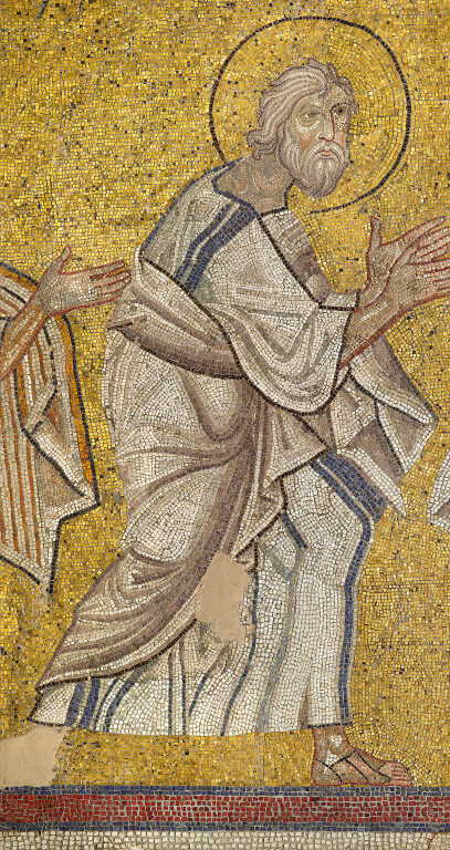 Byzantine mosaic showing the apostel Andrew from a destroyed church in nothern Greece