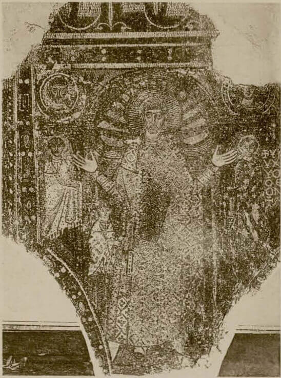 Picture of a mosaic showing Saint Demetrios in the Hagios Demetrios Church of Thessaloniki before the 1917 fire