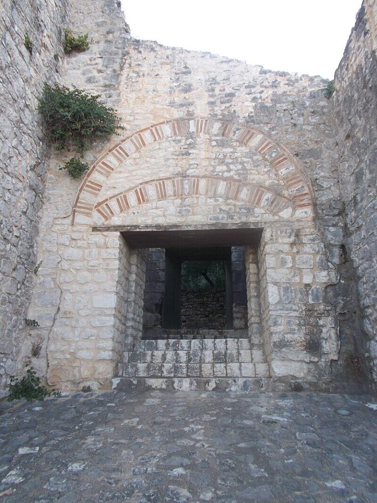 Ruins of the main gate of the byzantine castle of Kassiopi in Corfu