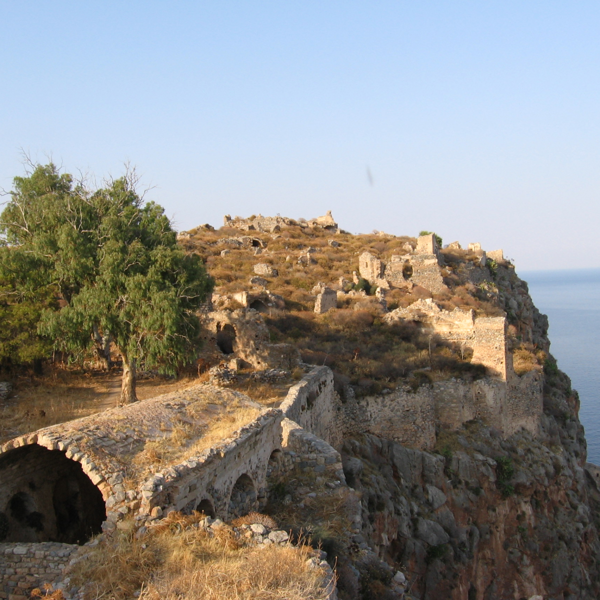 Ruins of the Byzantine and medieval city of Monemvasia, in Peloponnese, Greece