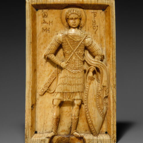 Byzantine ivory icon of Saint Demetrios, military saint, ca 950-1000, Metropolitan Museum in New York