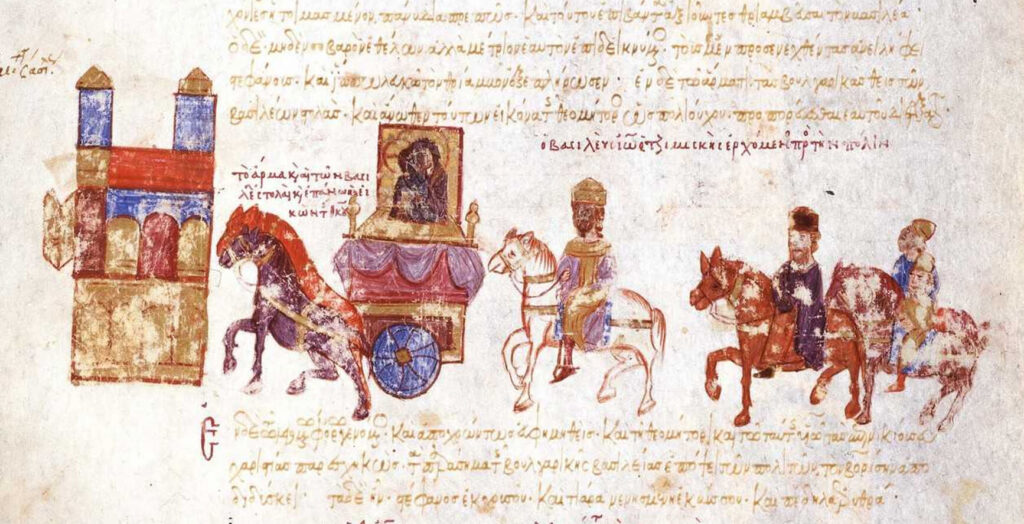 Triumphal return of Byzantine Emperor John Tzimiskes in 971 after his victory in Bulgaria