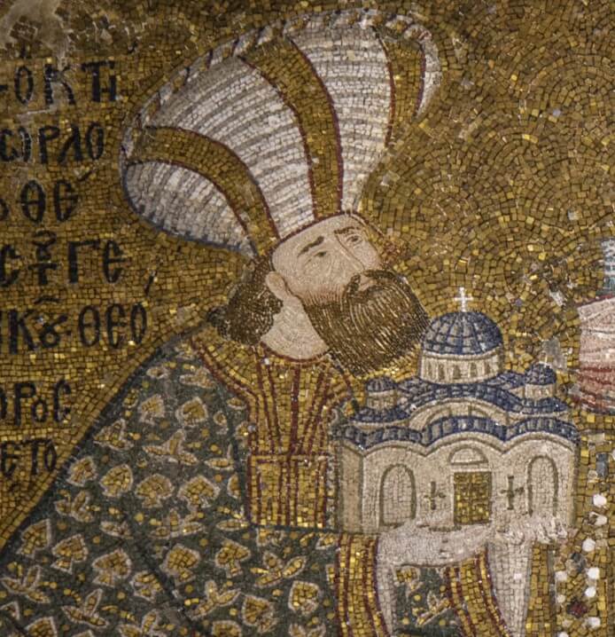 Detail of a mosaic of Chora Monastery in Istanbul showing Theodoros Metochites