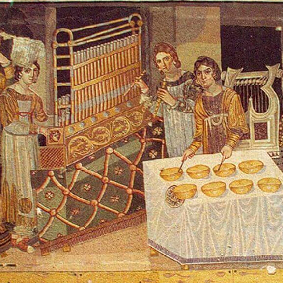 Byzantine music, 4th century mosaic of the musicians from Syria