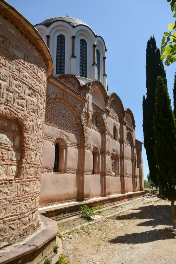 Exterior view of the katholikon church of the Nea Moni, byzantine monastery of the 11th century