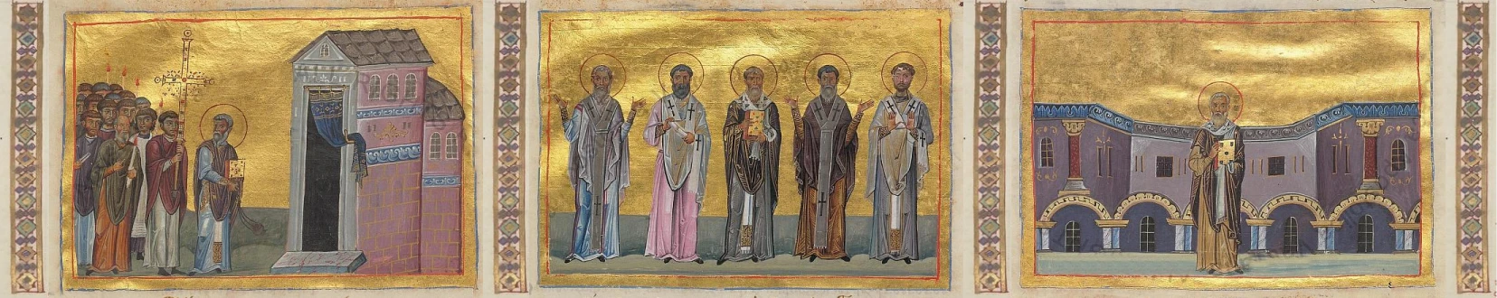 Byzantine Clergy, minature collage of saints, processions and holy men