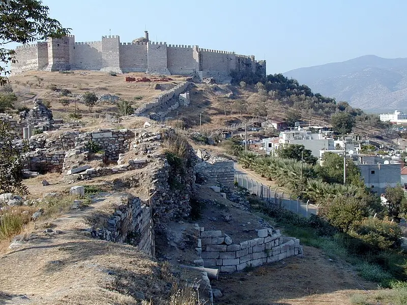Byzantine walls of the Ayasoluk hill and fortress in the back, Ephesus