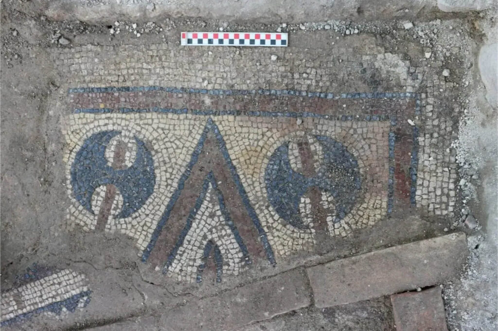 Early byzantine mosaic excavated in a ruined monastery in Fatsa, province of Ordu in Turkey