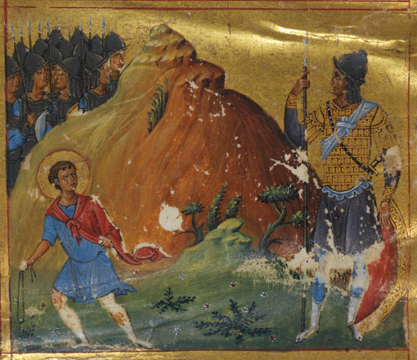 Basil Psalter, Byzantine Illumination showing David and Goliath