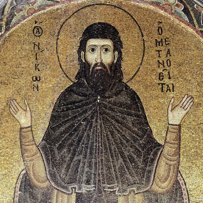 Byzantine Mosaic of Hosios Loukas depicting saint Nikon Metanoite