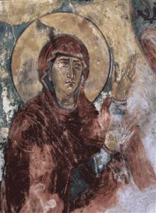 Virgin Hagiosoritissa, fresco ca. 1100, Iparu Church Georgia
