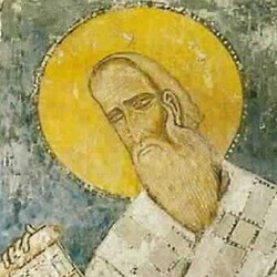 Byzantine painting depicting the metropolitan of Athens Michael Choniates from a church in Attica