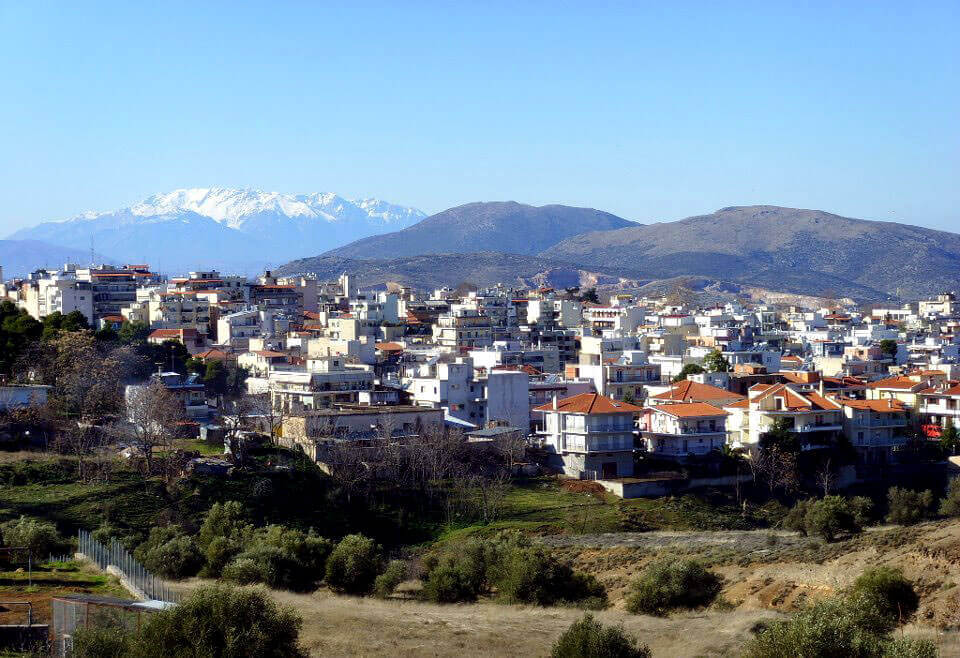 Bird view of the modern city of Thebes, in Greece.