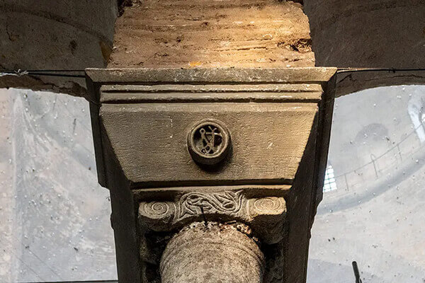 Capital in the Byzantine church of Hagia Irene with an imperial monogram