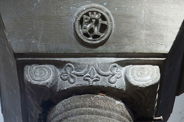 Capital in the Byzantine church of Hagia Irene with an imperial monogram reading Basileos