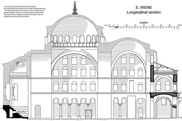 Longitudinal view of the Byzantine Church of Hagia Eirene (Aya Irini) in Constantinople - Istanbul