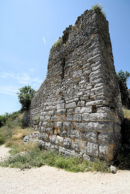 Ruins of the Byzantine castle of Rogon, stronghold of the Despotate of Epirus, also showing remains of ancient fortifications