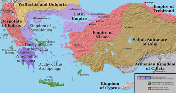 Map showing the fragmented Byzantine world during the Late Byzantine period