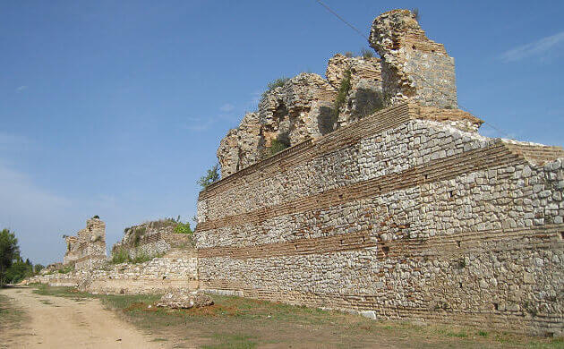 Ruins of the Byzantine walls of Nicopolis, in Epirus, erected by Emperor Justinian