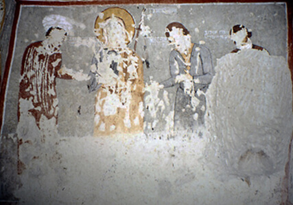 Portrait of donor Theognostos wearing a turban, showing the Byzantine fashion of the time. Fresco from ca. 1050, çarikli kilise, Göreme, Cappadocia
