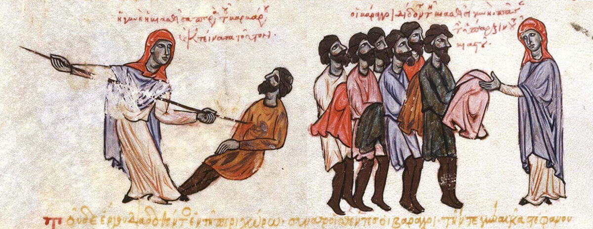 Rape attempt of a Byzantine woman by a Varangian, depicted in the Skylitzes manuscript