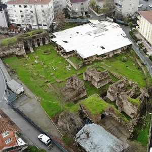 Aerial view of the ruins of the Byzantine palace of Damastris, today in Istanbul asiatic suburbs