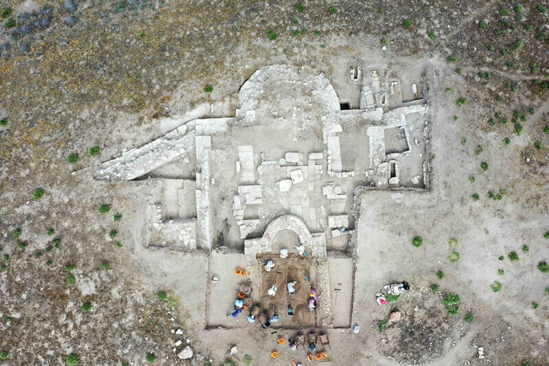Aerial view of the excavations of a Byzantine church in the ancient city of Lystra - Kilistra, in Anatolia