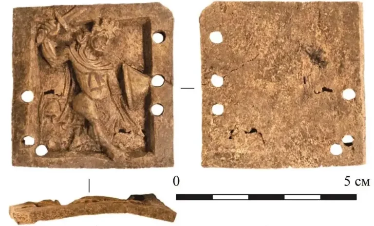 Byzantine bone plaque with a warrior from a 10th to 12th century casket