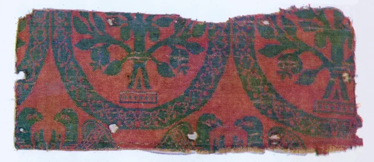 Byzantine silk fabric fragment with pomegranate trees in Halberstadt