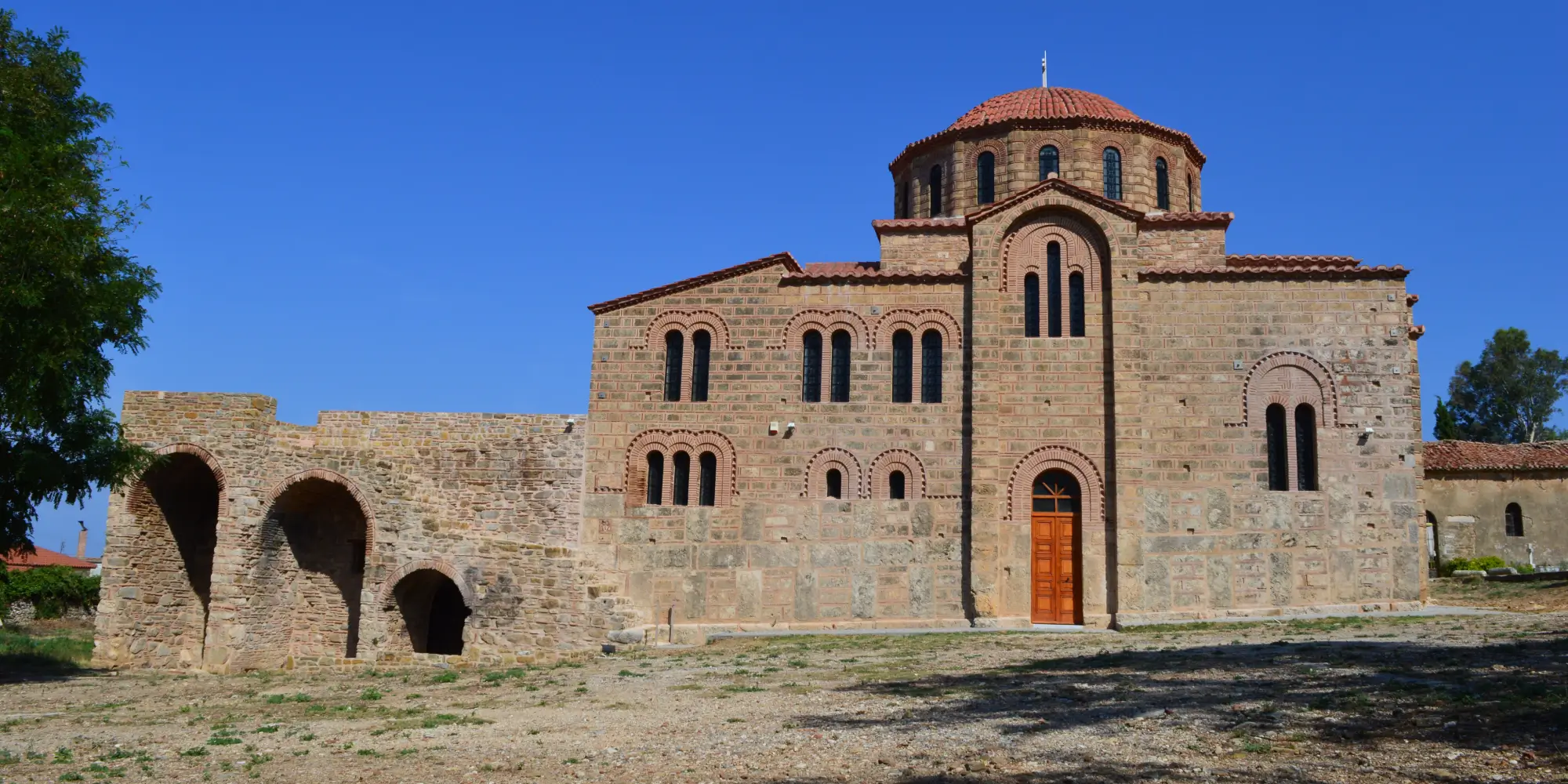 View of the Byzantine Metropolite Church and the bishop mansion of Christianoupoli