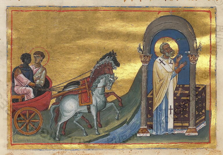 Miniature from the Menologion of Basil II, a Byzantine imperial manuscript