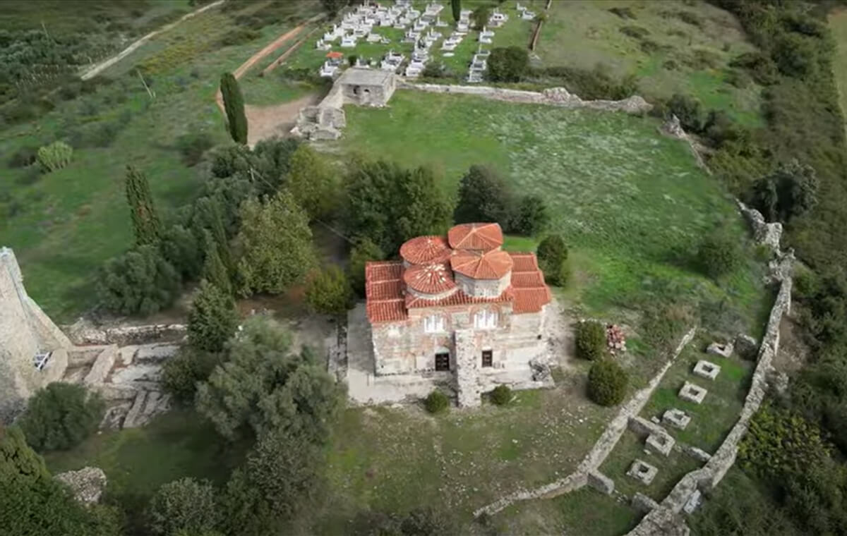 Aerial view of Saint Nicholas church and monastery in Mesopotam