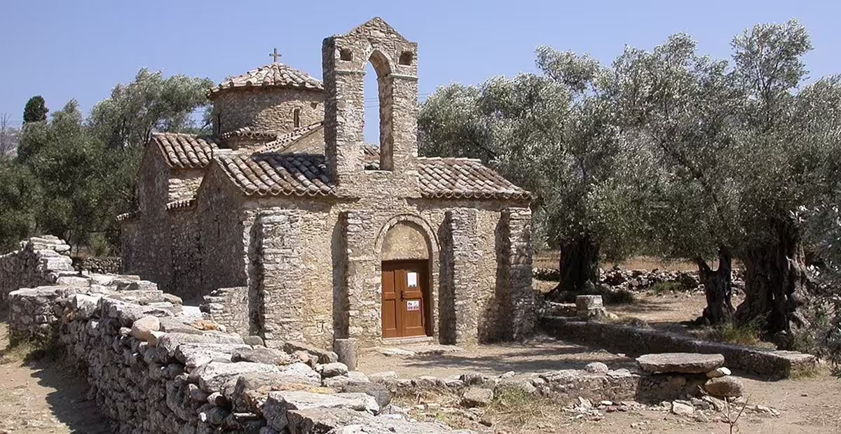 Byzantine church of Agios Georgios Diasoritis, near Chalki, on the island of Naxos, Greece