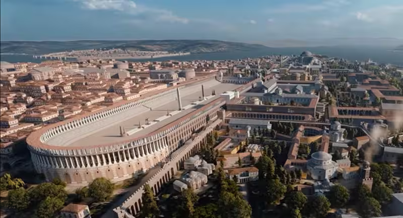 Hypothetical reconstruction of the Hippodrome and the Great Palace area in Constantinople