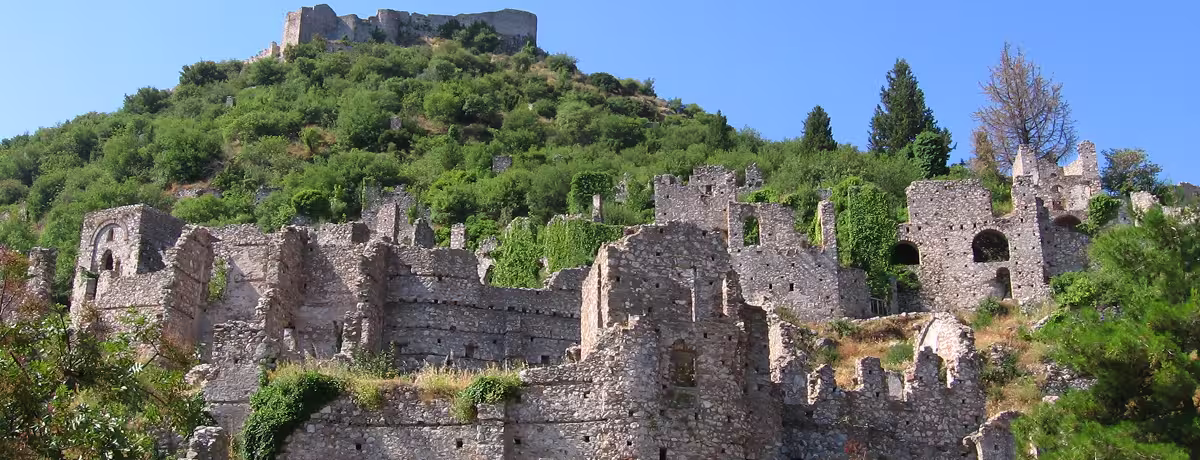 Byzantine ghost city of Mystras, capital of the Morea, in the Peloponnese, Greece