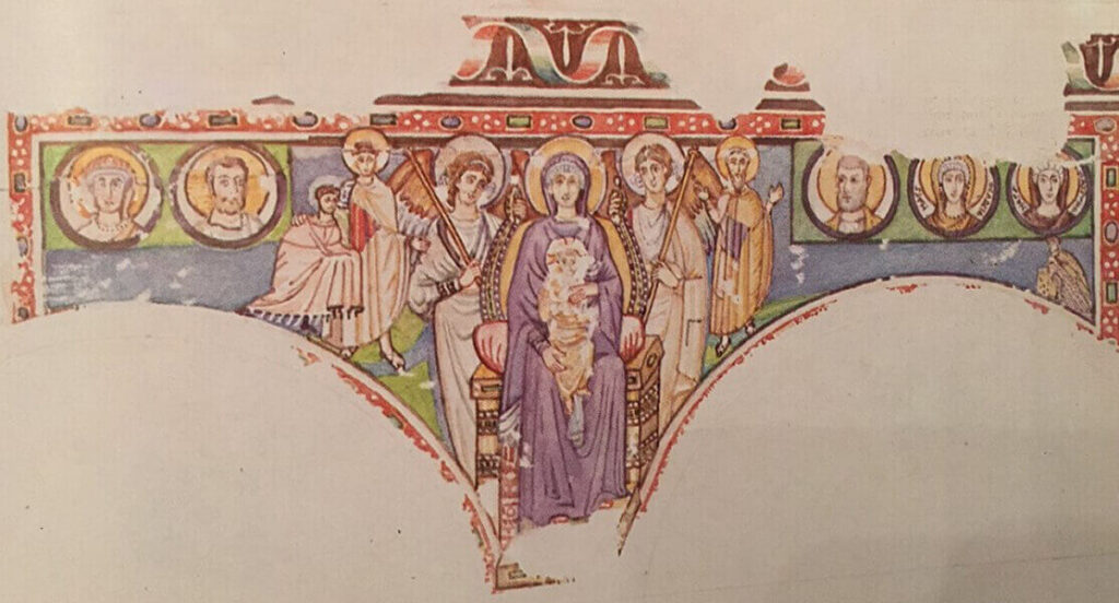 Watercolor of Walter S. George, the Virgin with angels and donors, 1907