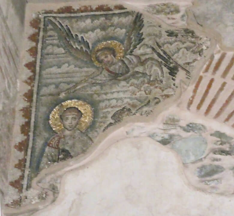Mosaic of a saint and an angel, early byzantine era, church of Hagios Demetrios in Thessaloniki