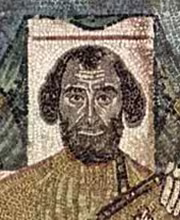 Early Byzantine mosaic detail of the Church of Saint Demetrios in Thessaloniki showing a donor