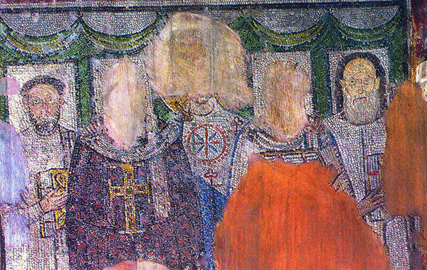 Mosaic showing Saint Demetrios and four clerks, 5th or 6th century, Church of Hagios Demetrios