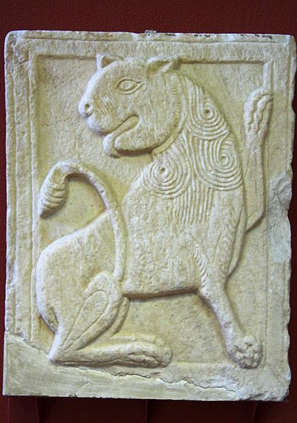 Byzantine marble relief showing a lion, Andros