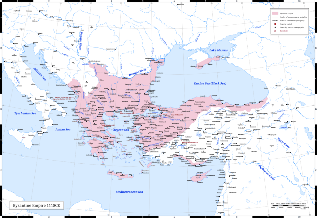 Map of the Byzantine Empire at the death of Emperor Alexios I Komnenos