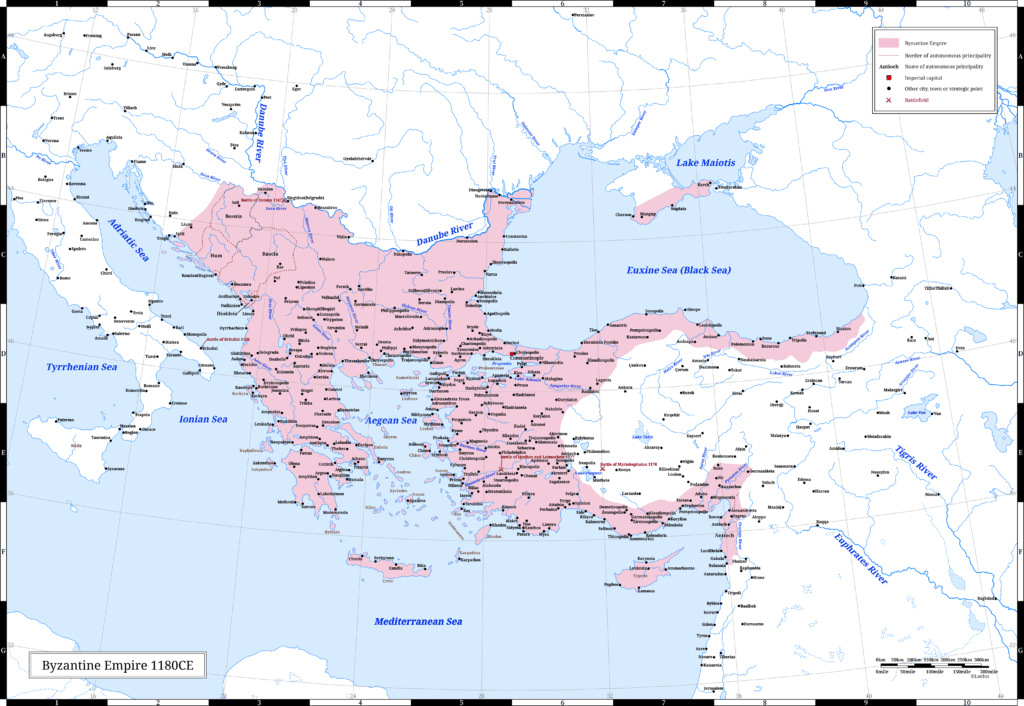 Map of the Byzantine Empire under Manuel Komnenos