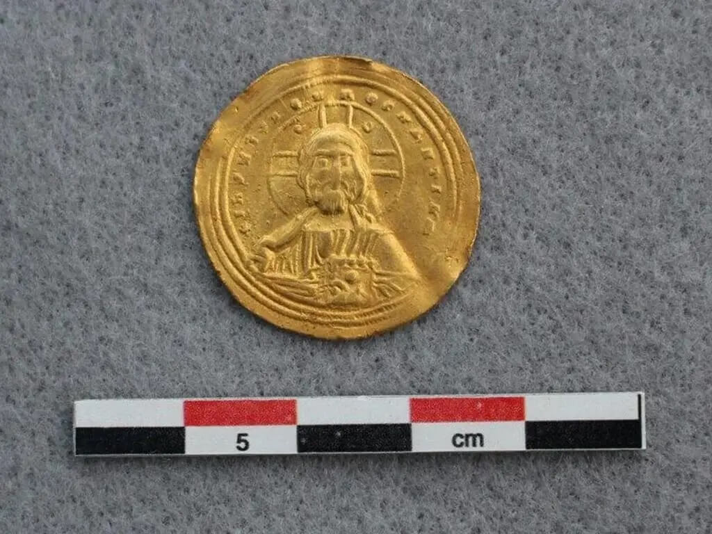 Byzantine Gold nomisma showing the Christ Pantocrator discovered in Norway