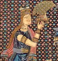 Byzantine Silk Tapestry, 11th-century, Guntertuch, detail one of the female figures