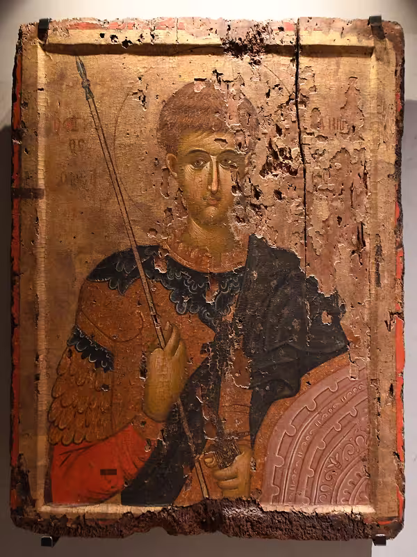 Agios Dimitrios icon, 14th century, from Agios Georgios in Kolindros, today in the Vlatades Monastery Museum