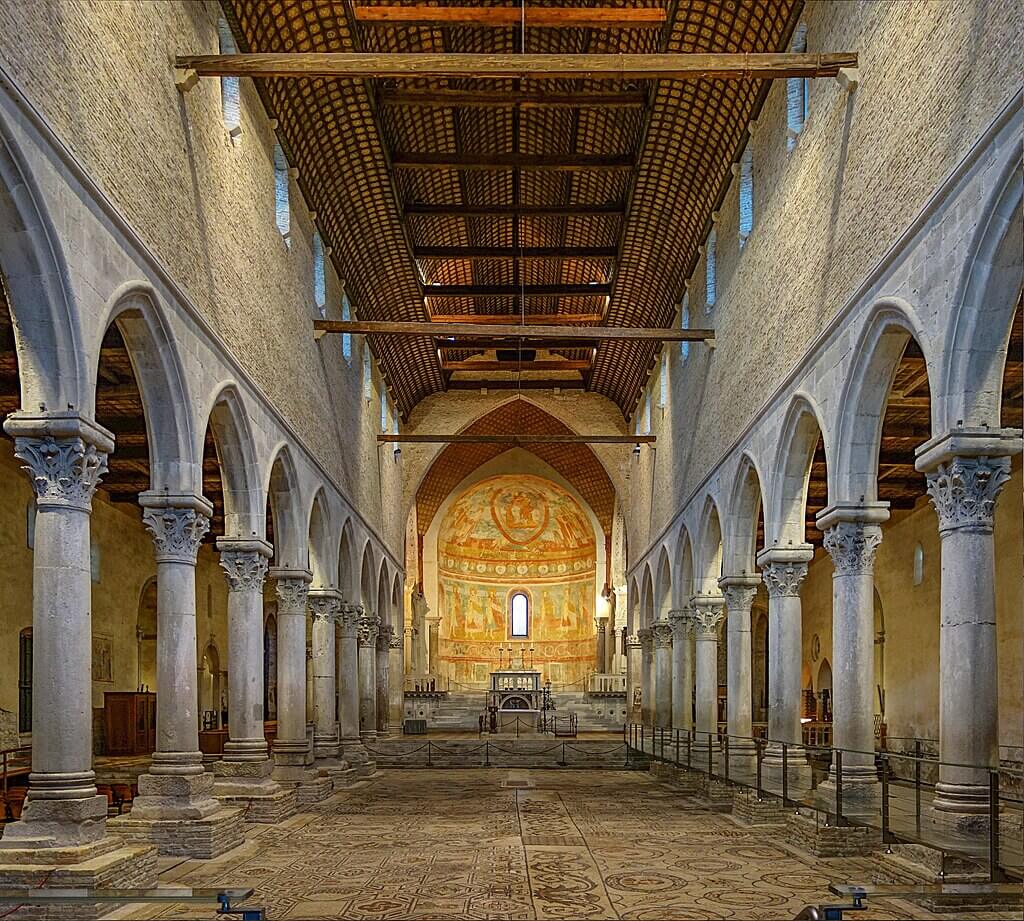 Interior of the basilica with 4th century mosaics