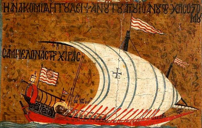 Byzantine navy, light galley depicted on an icon in the Byzantine Museum in Athens