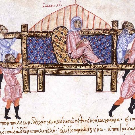 The rich widow Danielis on her way to Constantinople, miniature from the Skylitzes manuscript