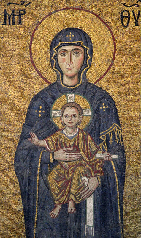 Discover the Byzantine Empire and its masterpieces, here a mosaic of the Theotokos in Hagia Sophia