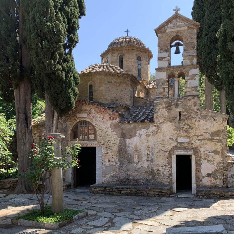 View of the byzantine katholikon (main church) of the Kaisariani monastery near Athens